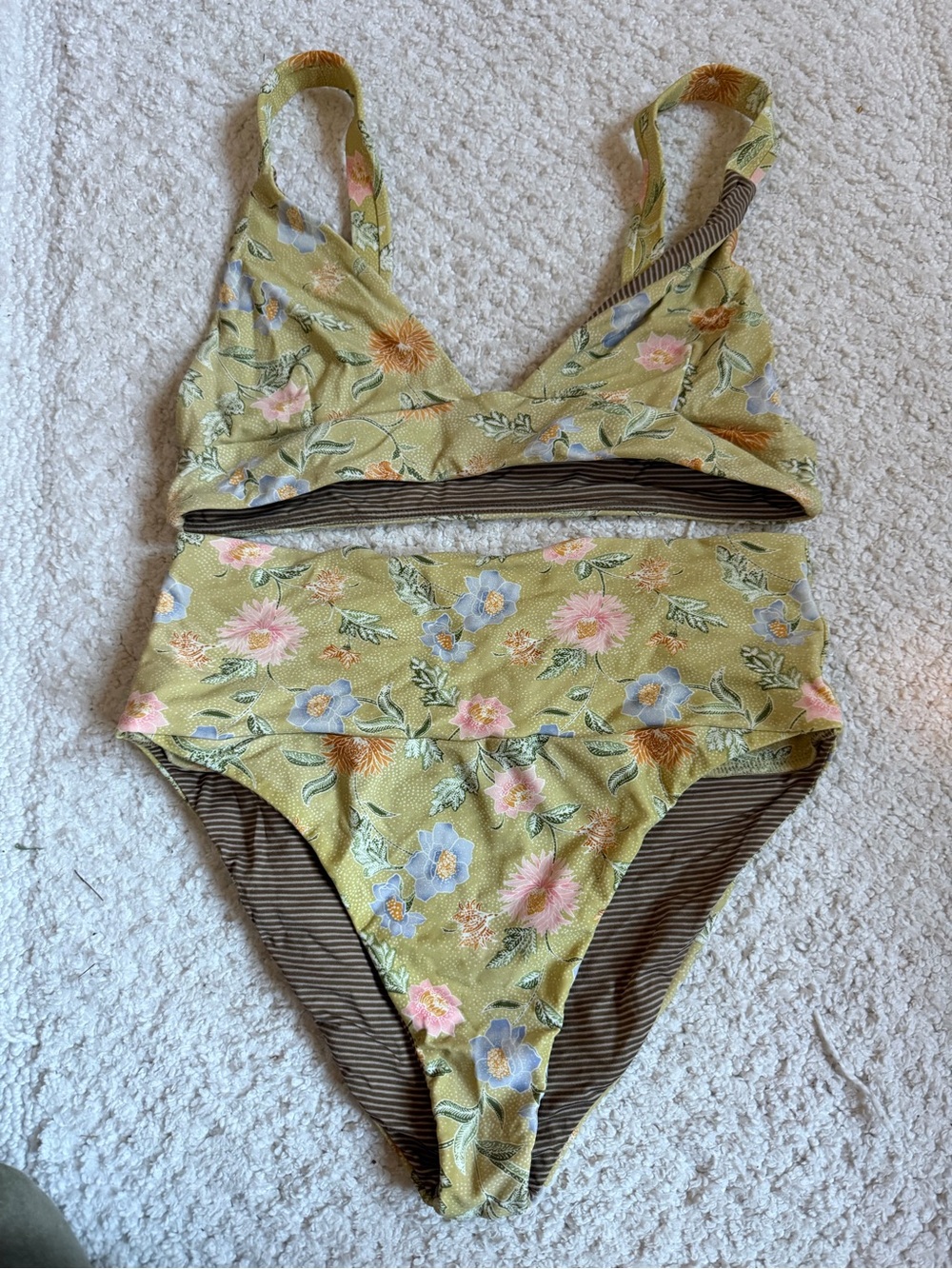 Acacia Swimwear Olive Floral Two-Piece Bikini with Pink & Lavender Accents